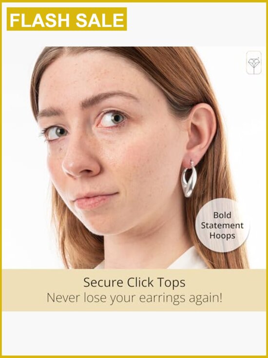Chunky Hoop Earrings Sterling Silver Lightweight Hypoallergenic Click Top main image 3